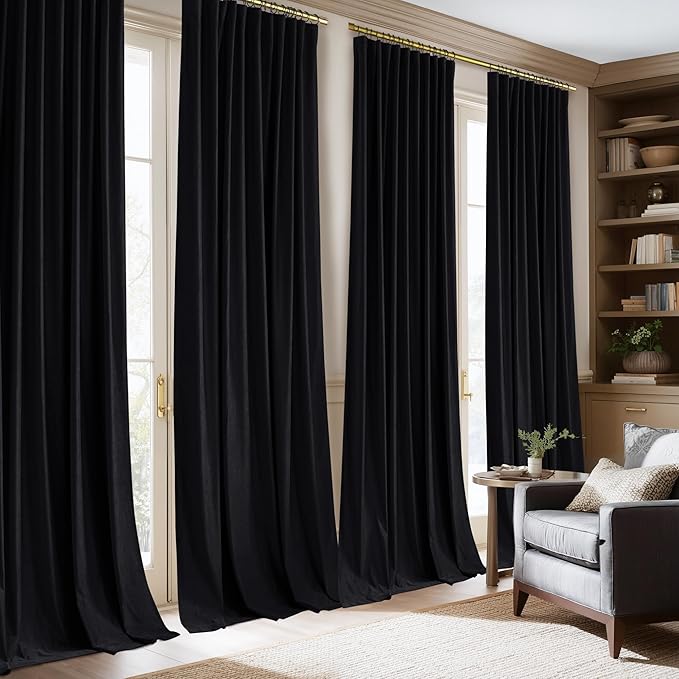 NICETOWN Black Out Velvet Curtains 84" Length 2 Panels for Bedroom and Living Room, Energy Saving Curtains & Drapes Back Tab Rod Pocket with Pleat Tape Window Treatments, 52" Wide Each Panel
