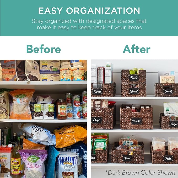 Best Choice Products Set of 4 13x12in Water Hyacinth Pantry Baskets, Woven Organizers w/Chalkboard Label, Chalk Marker - Gray