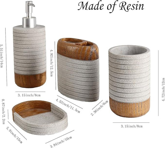 Hymmah Bathroom Accessories Set,Toothbrush Holder,Farmhouse Bathroom Decor,4 Pcs Resin Gift Set Apartment Necessities, Contain Toothbrush Cup,Soap Dispenser,Soap Dish,Tumbler