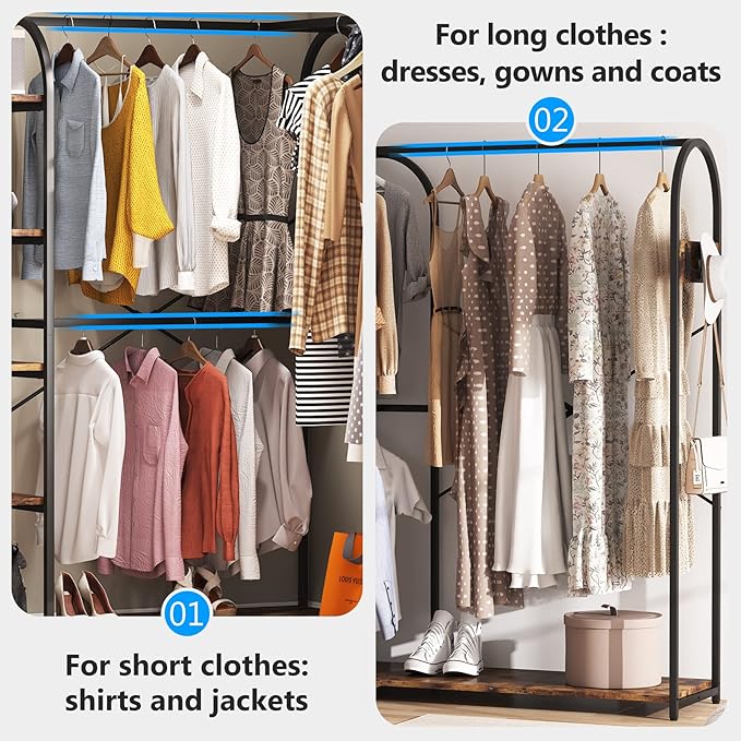Tribesigns L Shape Clothes Rack, Corner Garment Rack with Storage Shelves and Hanging Rods, Space-Saving Large Open Wardrobe Closet for Bedroom