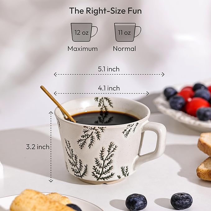 Ceramic Coffee Mug, 12 oz Novelty Unique Teacup with Handle, Stoneware Cup for Tea Mocha Latte Cappuccino Espresso (Leaf)