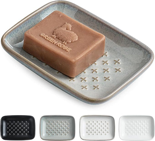 Gomakren Soap Dish, Shower Soap Holder, Ceramic Soap Dishes for Bar Soap Sponge Shampoo, Christmas Soap Saver Tray for Bathroom Kitchen Sink Counter, 5.5 Inch, Gray