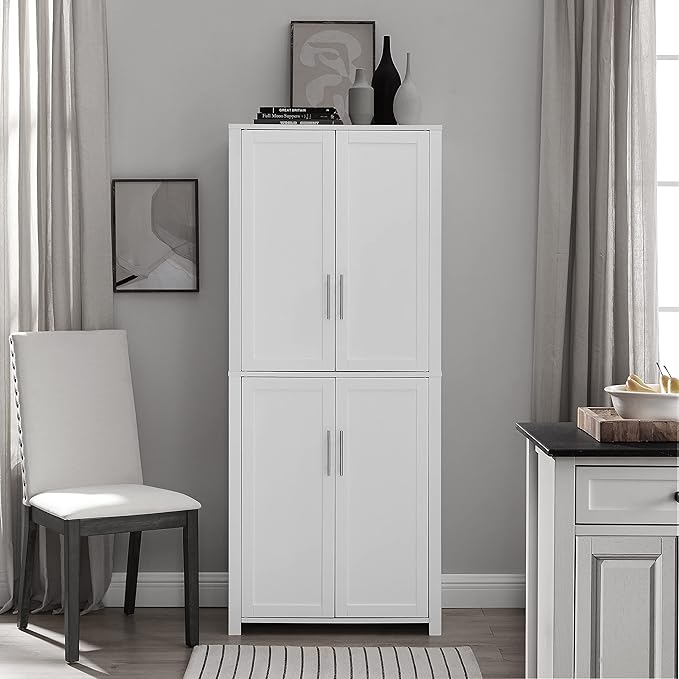 Crosley Furniture Savannah Tall Pantry Storage Cabinet with Shelves, Kitchen, Dining, or Laundry Room, White