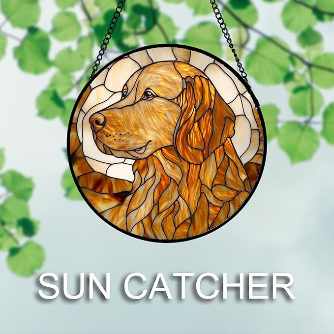 Stained Glass Window Hanging 4 Pcs Set Cute Cat and Dog 6.3" - Animal Suncatcher Door Garden Sun Catcher Decor Birthday Mother's Day for Mom Woman Nana Girl Boy Friend