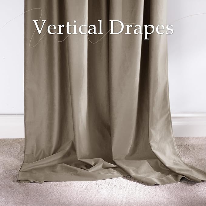 NICETOWN Camel Room Darkening Luxurious Velvet Curtains for Bedroom 96 inch Long, Multiple Hanging Options Window Treatment for Apartment Modern Organic Style, Set of 2, 52" Width