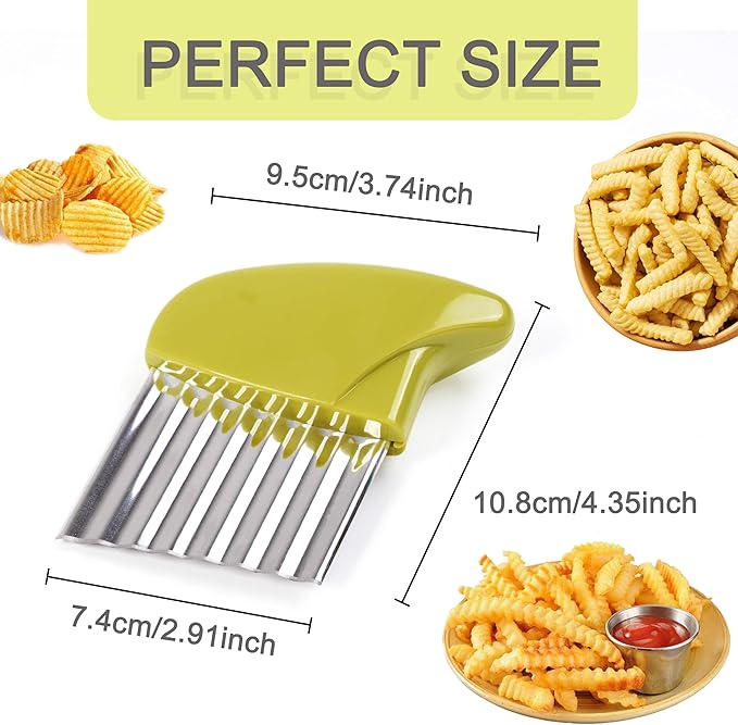 2 Pcs Stainless Steel Crinkle Cutter for Veggies, Wavy Cutter for Potato, Carrot, Chip, Vegetable, Butter, Lettuce (Green and Blue)