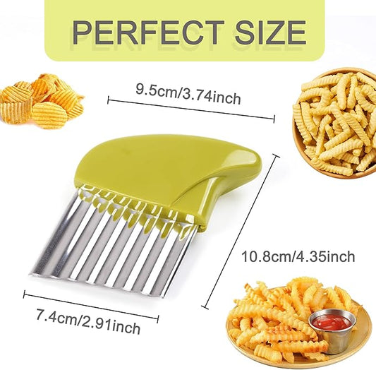 2 Pcs Stainless Steel Crinkle Cutter for Veggies, Wavy Cutter for Potato, Carrot, Chip, Vegetable, Butter, Lettuce (Green and Blue)