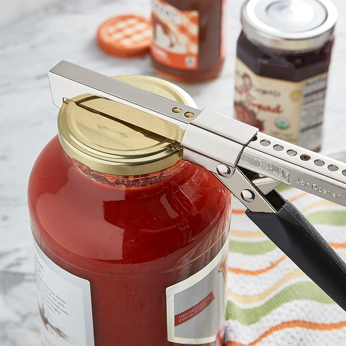 Comfort Grip Jar Opener, 7.5-Inch, Adjustable Multifunctional Stainless Steel Can Opener with Gripper, Arthritis Friendly Soft Rubber Grip Handle, Kitchen Accessories (Red)