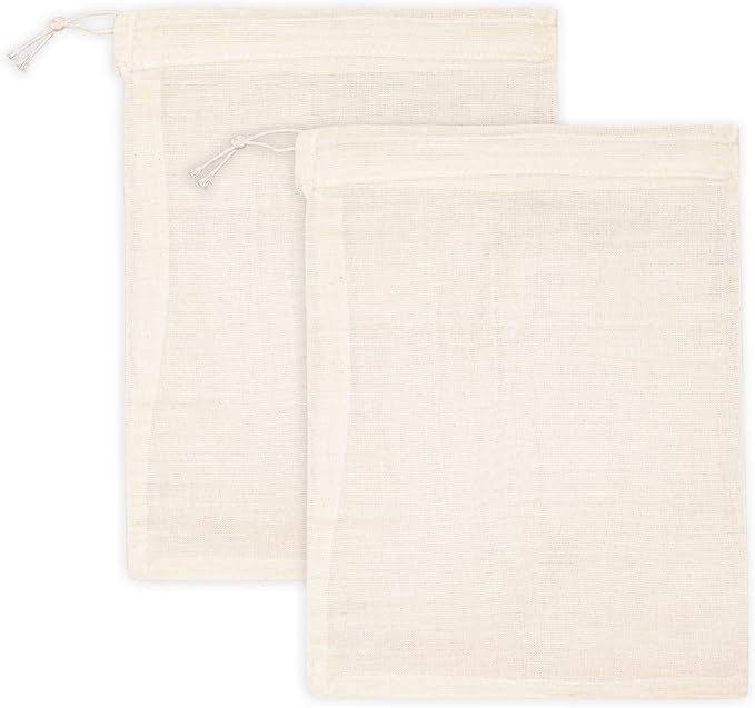PurpleEssences Empty Spice Bags for Cooking Soup - Natural Unbleached Cotton Muslin Drawstring Cheesecloth Bags for Tea, Herbs, Bone Broth, Cold Brew & Straining - Natural (2, 8 x 10 Inch)