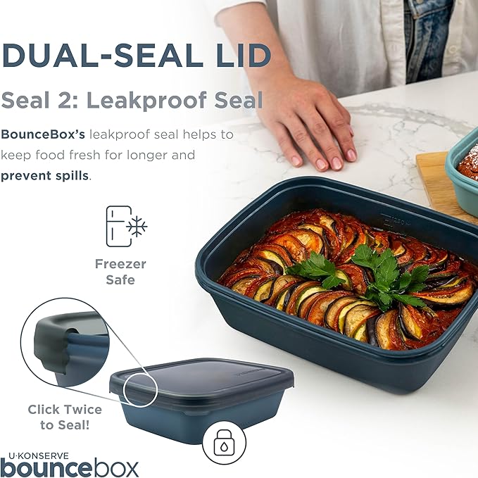 U Konserve Platinum Silicone Nested Duo Food Storage Bento Box Dual Seal Rectangle Container – Two Pack - Leak Proof, Shatter Proof, Dishwasher Safe, Plastic Free – 24oz & 48oz (Night Sea)