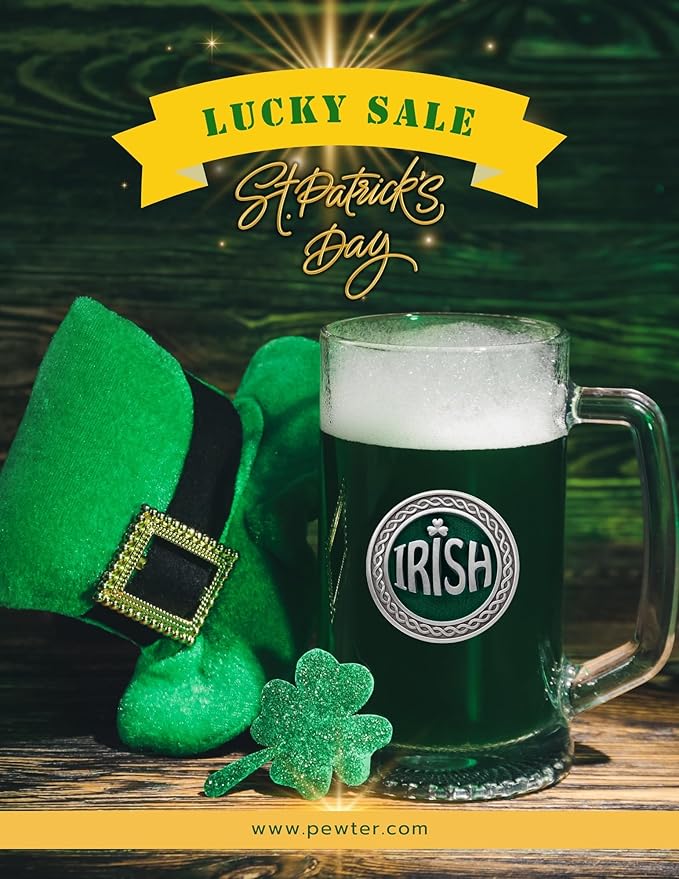 Heritage Pewter Irish Beer Stein Glass | 15 Ounce German-Style Beer Glass | Intricately Crafted Metal Pewter Alma Mater Inlay