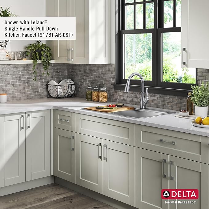 DELTA FAUCET 95A932-33S-SS Lorelai Workstation Kitchen Sink Drop-in Top Mount Stainless Steel Single Bowl with WorkFlow Ledge and Chef’s Kit of 5 Accessories