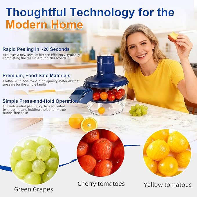 Electric Grape Peeler, Garlic Peeler, Fruit Peeler with Stainless Steel Blade for Grapes, Garlic and Soft Fruits, High Performance Home Kitchen Tool