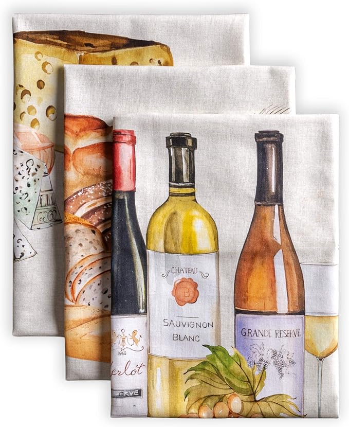 Maison d' Hermine Kitchen Towels Set of 3 100% Cotton 27.50" x 20" Reusable Cloth Tea Dish Towels Absorbent with Hanging Loop for Kitchen, Home, Dining, Cocktail Parties Spring/Summer (Terroir)