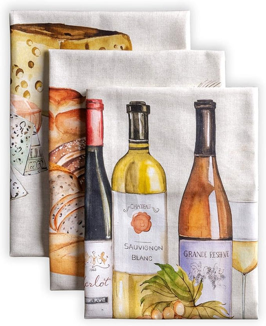 Maison d' Hermine Kitchen Towels Set of 3 100% Cotton 27.50" x 20" Reusable Cloth Tea Dish Towels Absorbent with Hanging Loop for Kitchen, Home, Dining, Cocktail Parties Spring/Summer (Terroir)