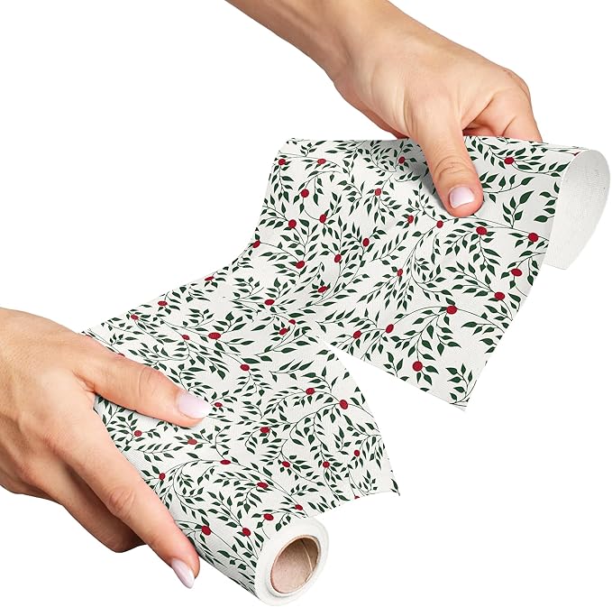 MY DRAP Cotton Cloth Cocktail Napkins Leaves Xmas (4.3 x 4.3 in - 50 Per Roll) Perfect for Christmas, Holidays, Events, Hosting, Parties, Leaf Pattern