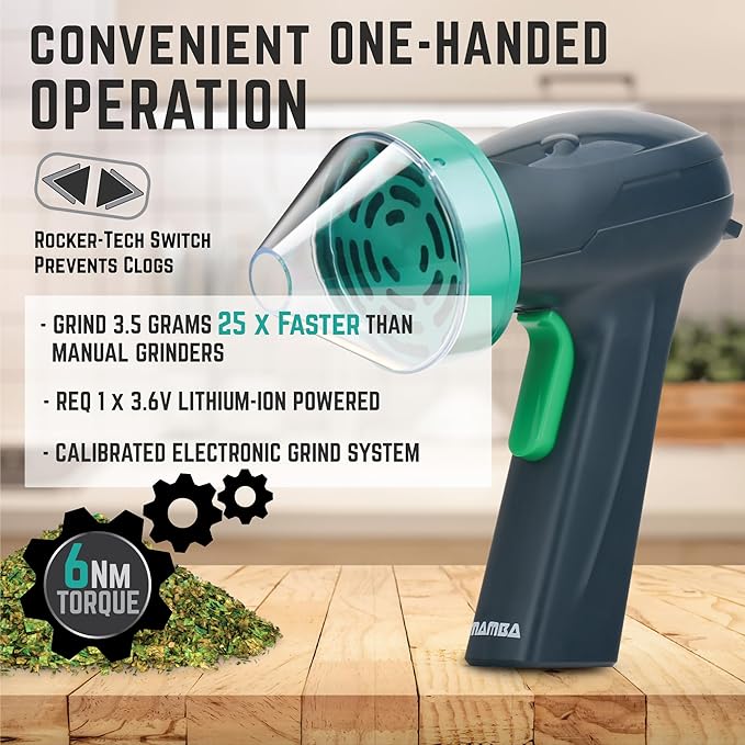 Mamba Monster 3.5g USB Electric Herb Grinder. Large Capacity Portable Metal Herbal Machine & Spice Mill for the Kitchen (Green)