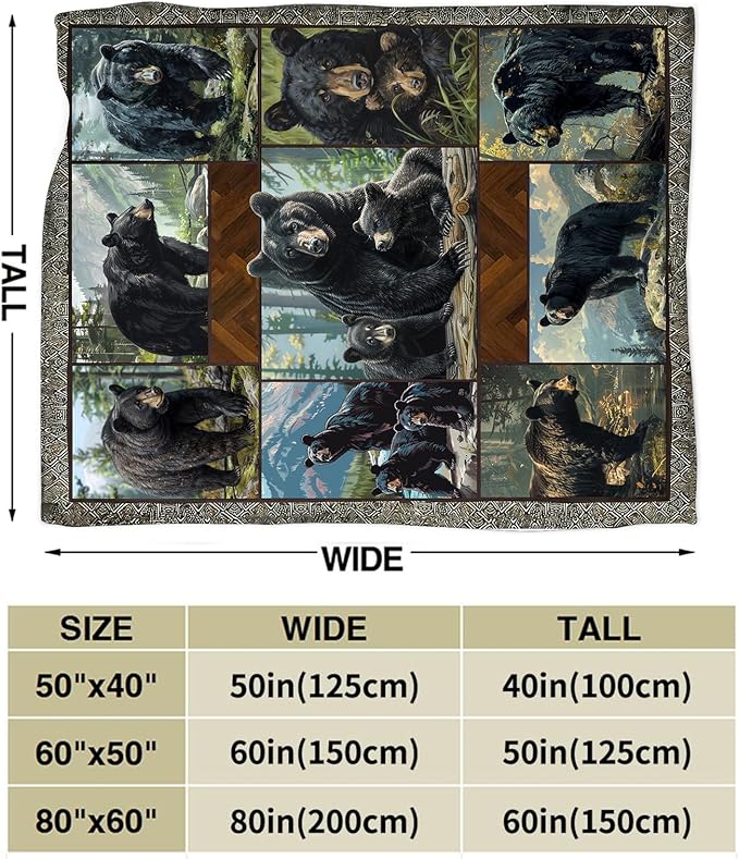 Black Bear Blanket Wild Animal Throw Blanket Cozy Plush Fleece Flannel Bear Blankets Lightweight Fuzzy Party Gifts for Girls Boys Women Men 80"X60"