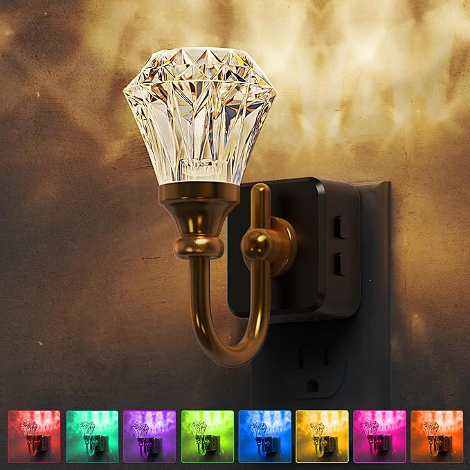 L LOHAS LED Night Lights Plug into Wall -10-Color Changing RGB Floral Night Lights with Auto Sensor, 3 Brightness Levels, Rotatable Plug in Nightlight for Bedroom, Nursery, Hallway, Gift
