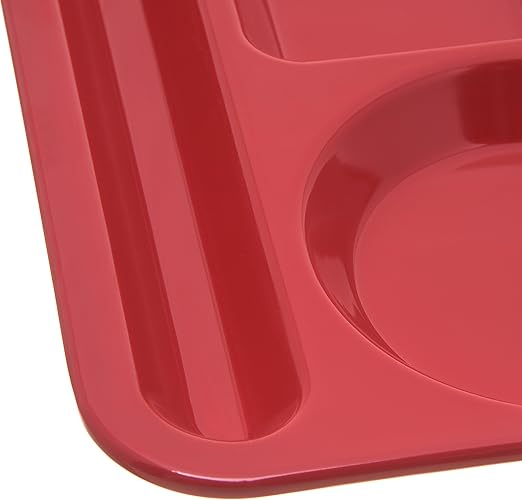 Carlisle FoodService Products Plastic Meal Tray Left-Handed Heavyweight Lunch Tray with 6-Compartments for Schools, Cafeterias, and Dining Halls, Melamine, 14 x 10 Inches, Red, (Pack of 12)