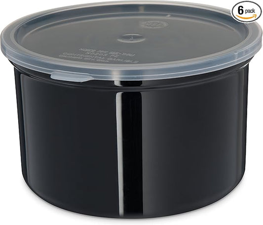 Carlisle FoodService Products Classic Round Storage Container Crock with Lid for Kitchen, Restaurants, Home, Plastic, 1.5 Quarts, Black, (Pack of 6)