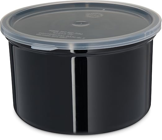 Carlisle FoodService Products Classic Round Storage Container Crock with Lid for Kitchen, Restaurants, Home, Plastic, 1.5 Quarts, Black