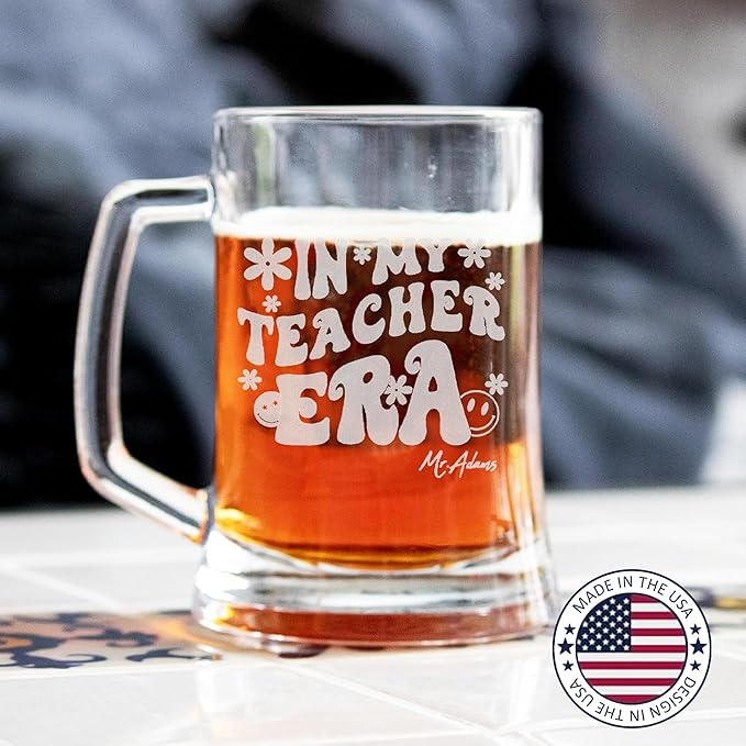 Personalized Teacher Gifts, Custom Beer Glasses for Women, Teachers Appreciation Gift, Engraved Funny Gift for Preschool Elementary High School Teacher Professor