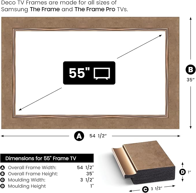 Contemporary Bronze 55" Premiere Deco TV Frame - Compatible ONLY with Samsung The Frame TVs (Fits 2021-2025, LS03A, LS03B, LS03C, LS03D, LS03FA)
