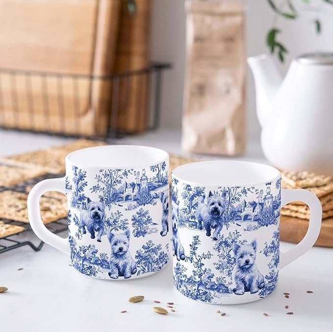 West Highland White Terrier Blue French Toile Mug, Westies Lover Gifts for Women, Blue Chinoiserie Toile Coffee Cup for Westie Mom, Dog Lovers Tea Coffee Mug Birthday Gifts for Dog Owners, 11oz