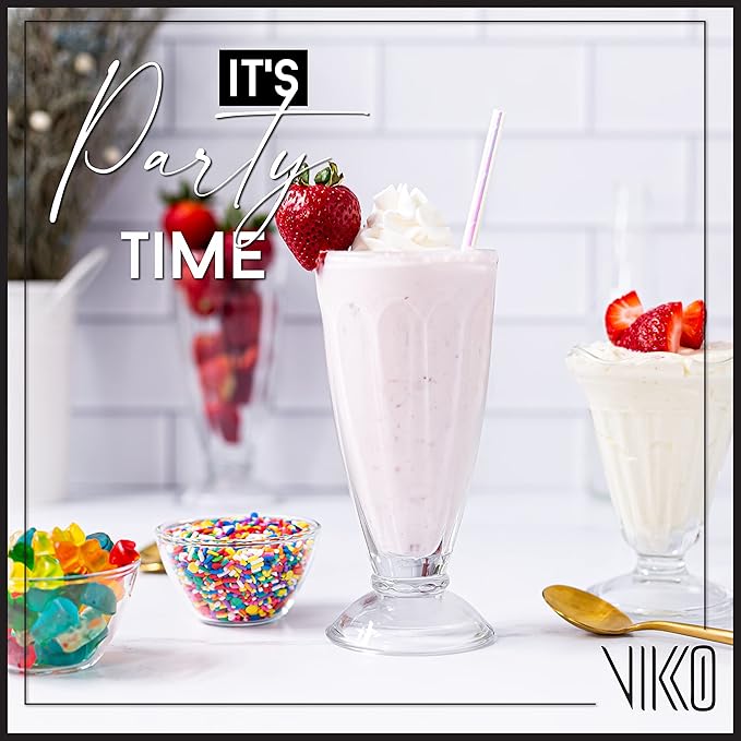 Vikko Milkshake Glasses, Set of 6 Footed Ice Cream Cups, 11.5 Ounce Milkshake Cups, Thick and Durable Dessert Cups Glass, Ice Cream Bowls, Sundae Glasses