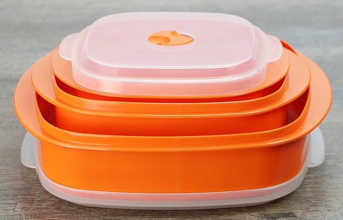 Reston Lloyd Calypso Basics Microwave Cookware, Steamer and Storage Set, Orange, Multiple Sizes, 6-Piece