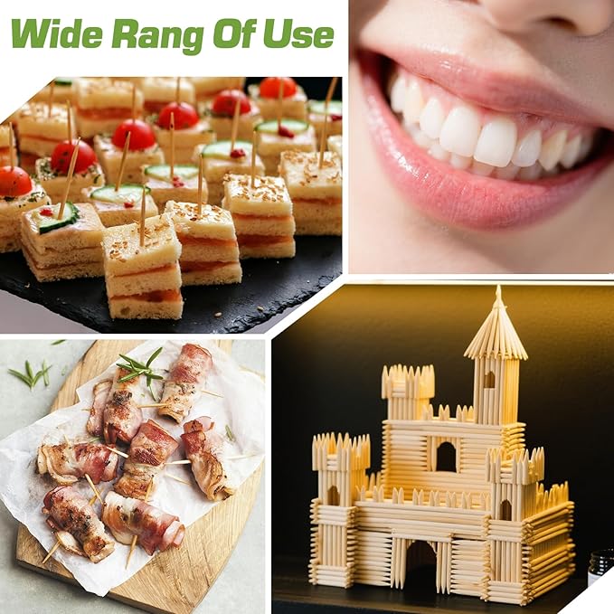 Toothpick Holders 2 Pack with 7200 Picks,Round Toothpicks Double-Side Point for Teeth,Food Pick,Appetizers,Cocktails Fruits,Olive&DIY Craft.