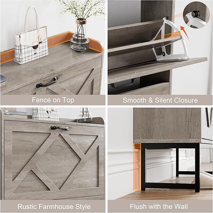 Nicetree Shoe Cabinet Storage for Entryway,Narrow Shoe Storage Cabinet, Space-Saving Shoe Organizer Cabinet, Vertical Entryway Solution for Foyer, Mudroom, Gray