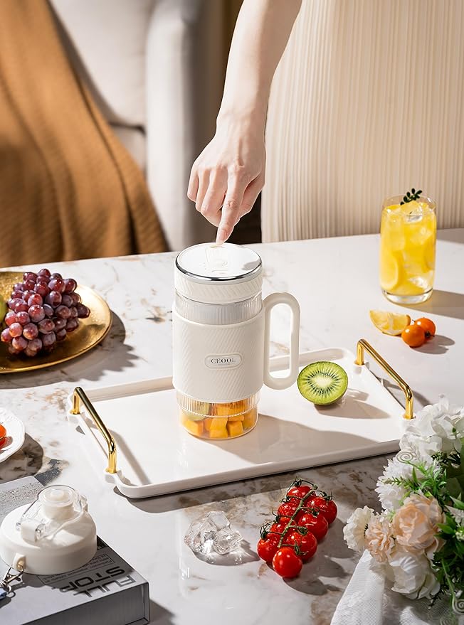 Eletric Portable Blender Cup, USB Rechargable, One-Touch Mini Travel Mixer for Healthy Shakes & On-the-Go Nutrition
