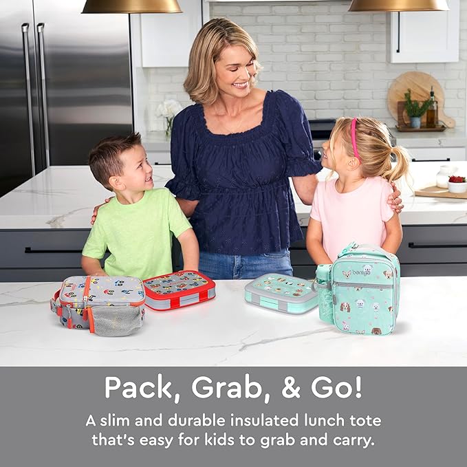 Bentgo Kids Insulated Lunch Tote - Water-Resistant, Reusable, Lightweight & Durable Lunch Bag with Water Bottle Holder & Exterior Pocket, Fits Lunch Box & Water Bottle - Ideal for Ages 3+ (Trucks)