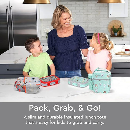 Bentgo Kids Insulated Lunch Tote - Water-Resistant, Reusable, Lightweight & Durable Lunch Bag with Water Bottle Holder & Exterior Pocket, Fits Lunch Box & Water Bottle - Ideal for Ages 3+ (Trucks)