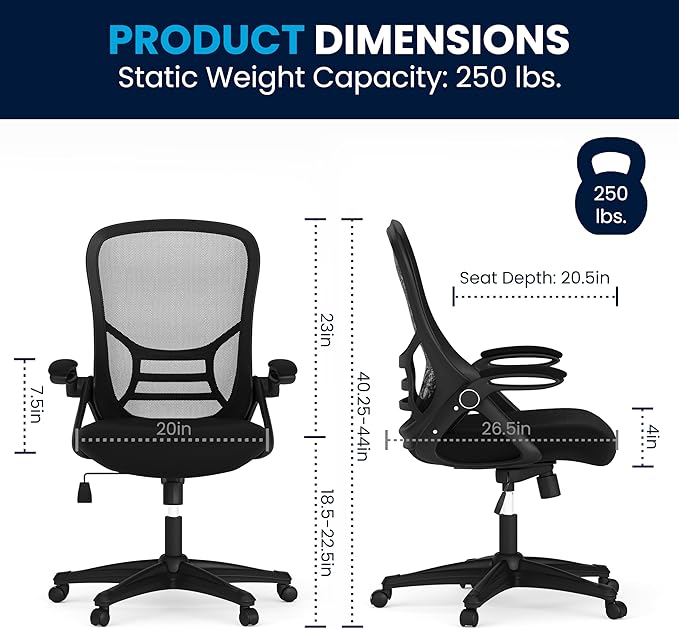 Flash Furniture Porter High Back Black Mesh Ergonomic Swivel Office Chair with Black Frame and Flip-up Arms