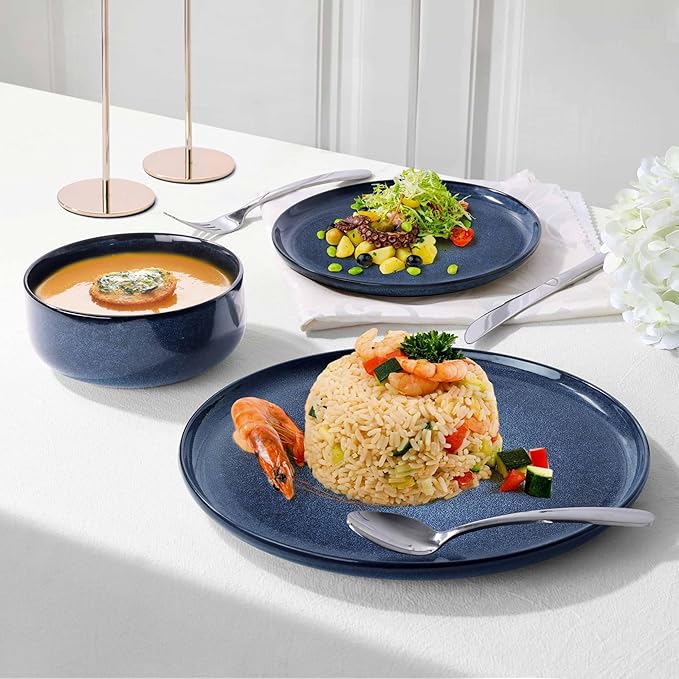 Herogo 6 Pieces Stoneware Dinnerware Sets Service for 2, Dinner Plates and Bowls Sets, Double Reactive Glaze Dishes Set for Kitchen, Scratch Resistant, Microwave & Dishwasher Safe, Starry Blue