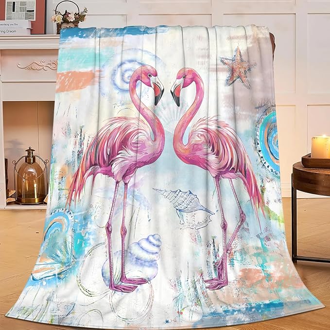 Flamingo Blanket Gifts for Girls Boys Beach Throw Cozy Plush Fleece Flannel Lightweight Fuzzy Party Blankets for Women Men 60"X50"