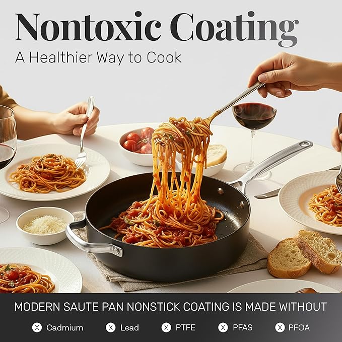 GOTHAM STEEL 4Qt Saute Pan with Lid, 12 Inch Deep Frying Pan with Lid, Large Nonstick Skillet with Lids for Cooking, Oven Safe Skillet, Family Sized Frying Pans Non stick, Dishwasher Safe