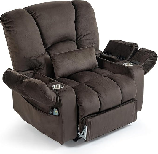 Big Man Recliner 500lbs Power Lift Recliner Chair for Big Tall Elderly Adults Oversized Lay Flat Lift Recliner with Extended Footrest,Heat Massage,Flip Arm Storage Cup Holders,USB Type C