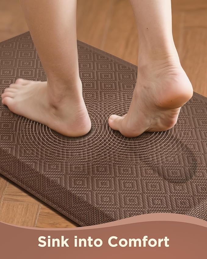 Ophanie Kitchen Mats for Floor, 3/4 Inch Thick Kitchen Rugs, 20'' x 60'' Anti Fatigue Standing Cushioned Mat, Waterproof,Comfort Ergonomic Mat for Office, Home, Sink, Brown Non-Slip Bottom