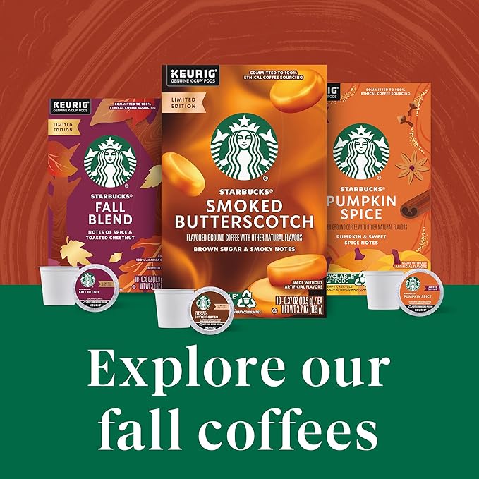 Starbucks K-Cup Coffee Pods, Smoked Butterscotch Flavored Coffee for Keurig Brewers, 100% Arabica, Limited Edition, 1 Box (10 Pods)