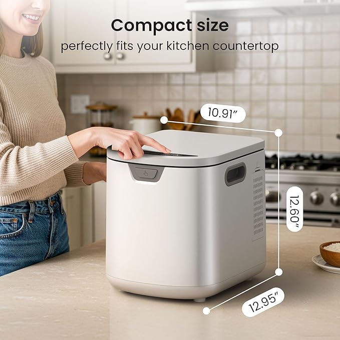 Kismile Electric Composter for Kitchen, 3.5L (Max 4L) Indoor Smart Compost Bin Countertop with LED Display, Odorless with 2 Carbon Filters, Auto-Cleaning, Turn Food Waste into Fertilizer for Home