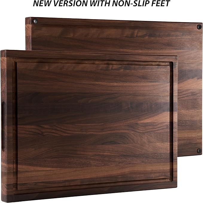 American Dark Walnut Wood Cutting Board 17x12 x1in for Kitchen with Juice Groove, Inner Handles, Gift Box, Thick Wooden Cutting Board Finished with Linseed Oil, Beeswax, Carnauba Wax, Lemon Oil