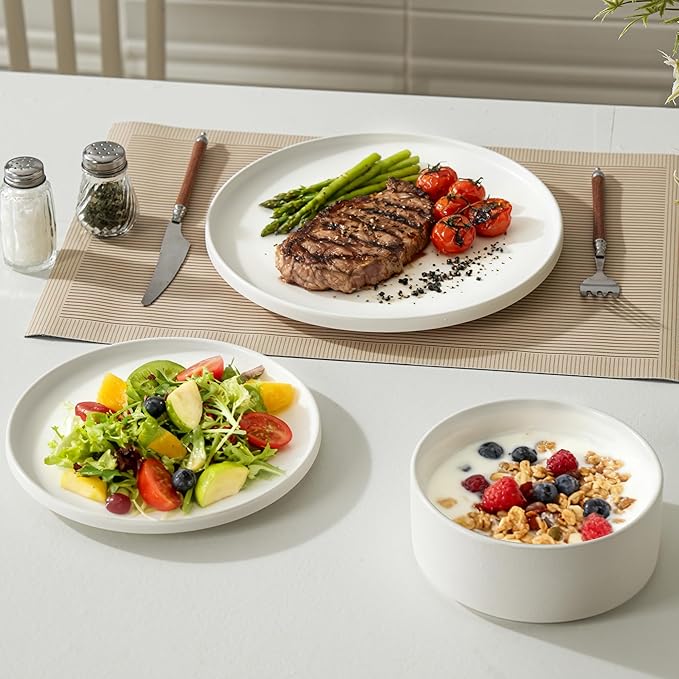 Stoneware Cereal Bowls Set of 4, 6 Inch Deep Bowl for Oatmeal, Soup, Ceramic Bowls Sets, Microwave Safe, Dishwasher Safe, Versatile for All Seasons, Matte White
