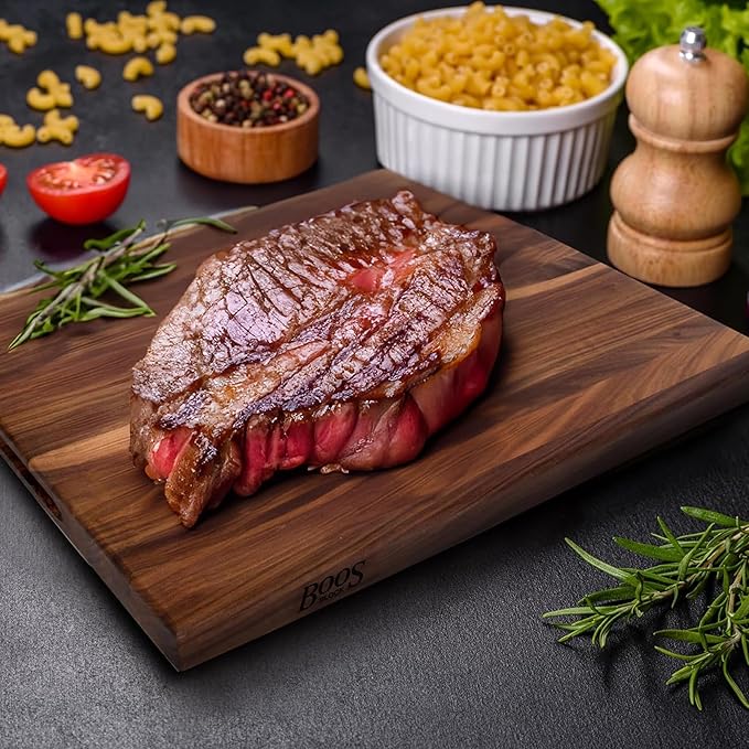 John Boos R-Board Series Rectangular Wooden Walnut Cutting Board 24”x18” – 1.5” Thick, 17-lb Reversible Butcher Block with Edge-Grain & Finger Grips – Made in the USA