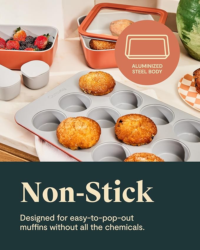 Caraway Non-Stick Ceramic 12-Cup Muffin Pan Duo - Naturally Slick Ceramic Coating - Non-Toxic, PTFE & PFOA Free - Perfect for Cupcakes, Muffins, and More - Marigold