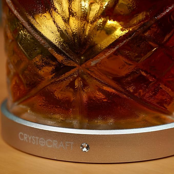 Crystocraft Whiskey Glass with Rotating Aluminum Coaster, Spinning Cocktail Glass, Old Fashioned Drinking Glassware for Bars, Restaurants, Party, Home, Gift for Father Birthday Christmas