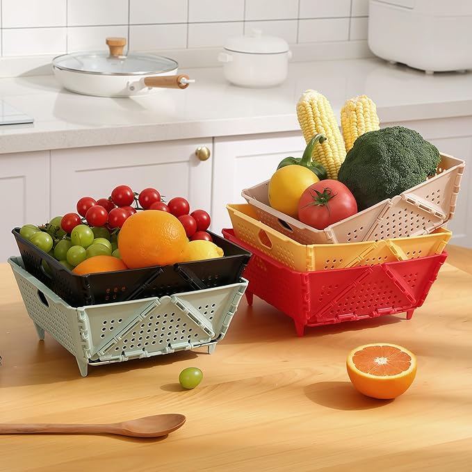 Collapsible Strainers and Colanders for Kitchen, Foldable Plastic Storage Drain Basket for Pasta, Fruit, Vegetables, Berry Space-Saving, BPA-Free, Dishwasher Safe (Green)